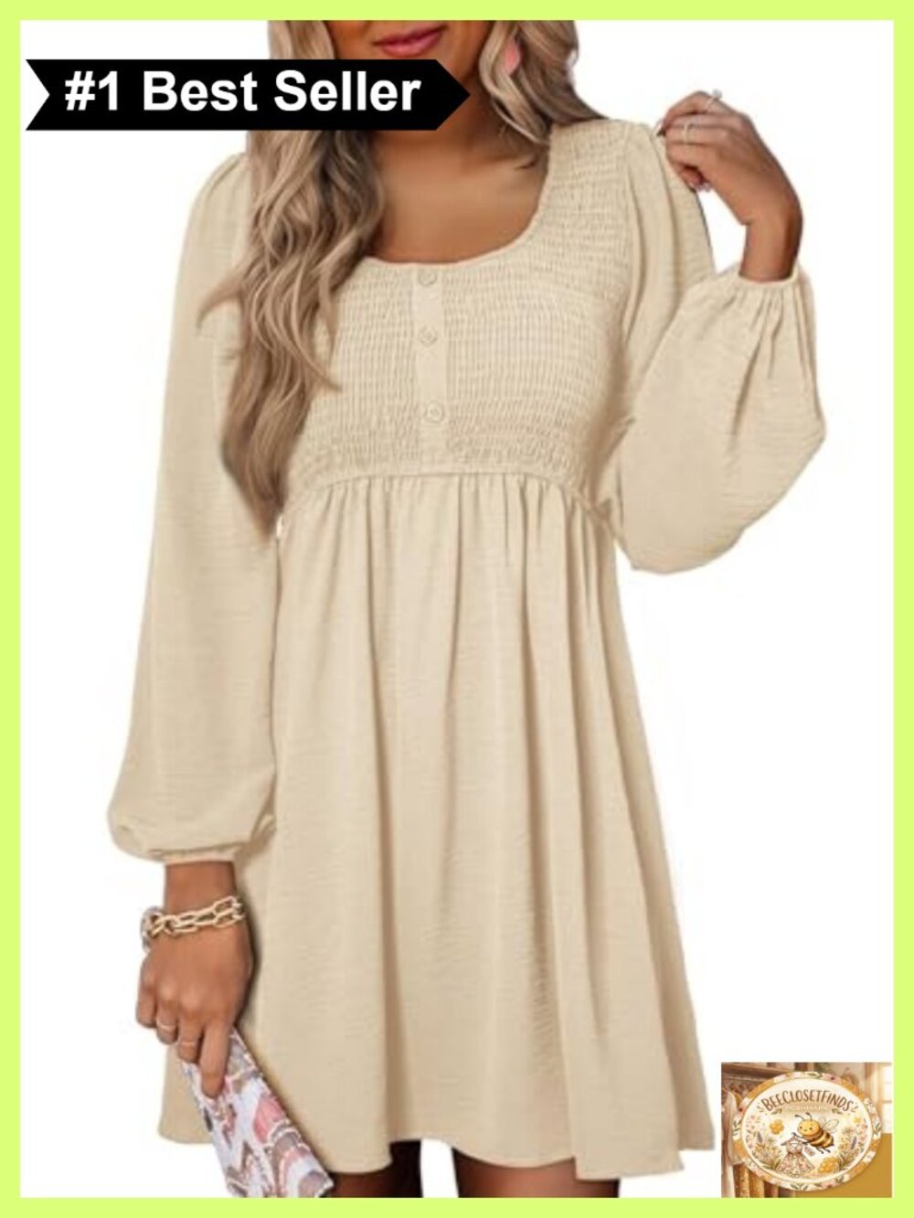 Dokotoo Long Sleeve Mini Dress Smocked Empire Waist